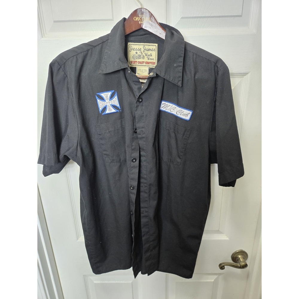 Jesse James West Coast Choppers Work Wear Shirt Mens XL Black Button Up Vintage